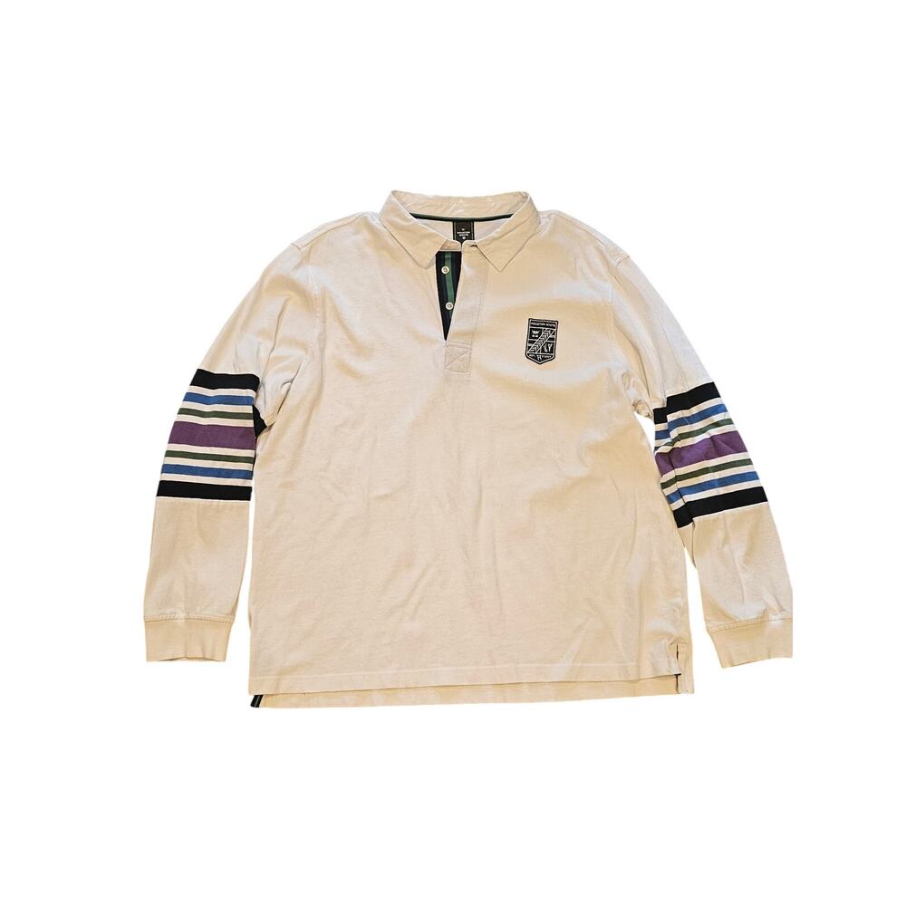 Houston white long sleeve rugby polo shirt Mens XL Preppy